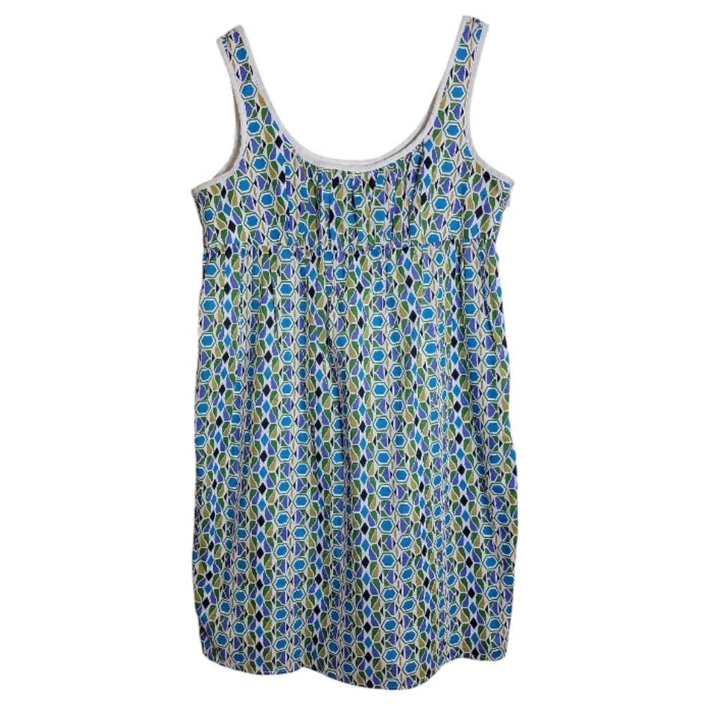 London Times women's size 14P cotton sleeveless geometric print scoop neck dress